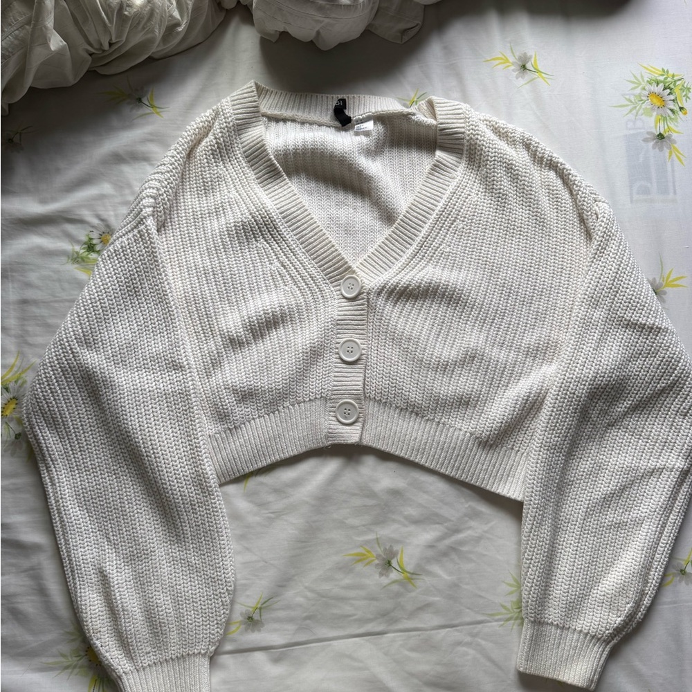 Divided White Button-Up Cardigan